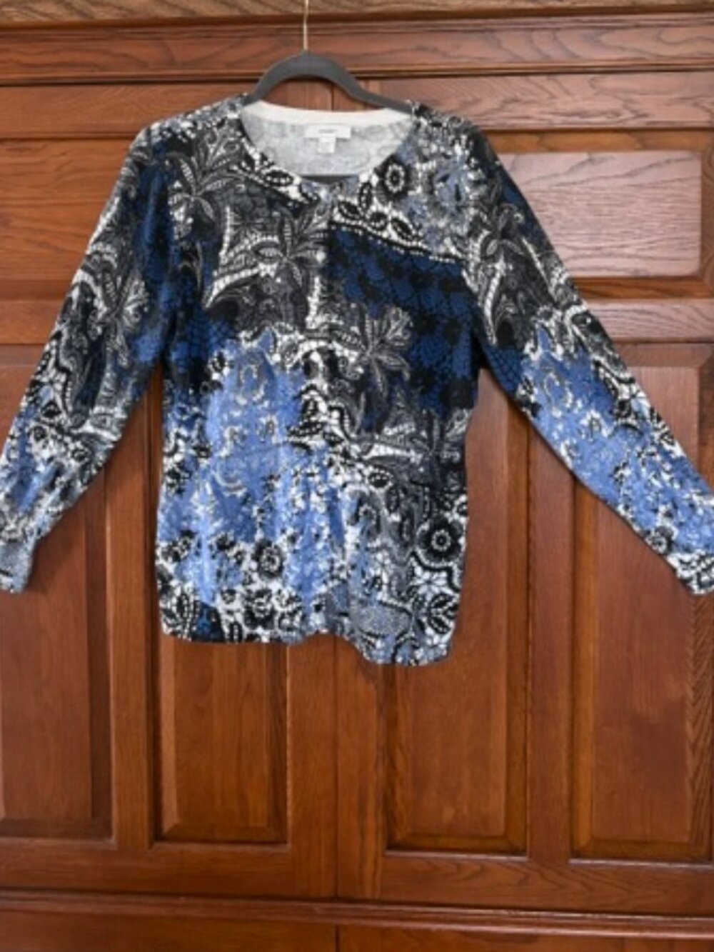 Christopher and Banks Abstract Blue and Black Button Front Cardigan - Size X